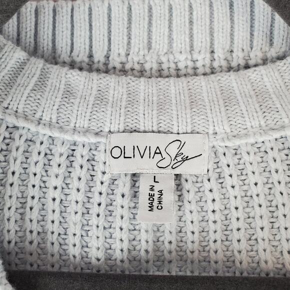 Olivia Sky Retro Grandma Sweater L Blue Chunky Mixed Media Knit Cozy Cardigan - Picture 4 of 11